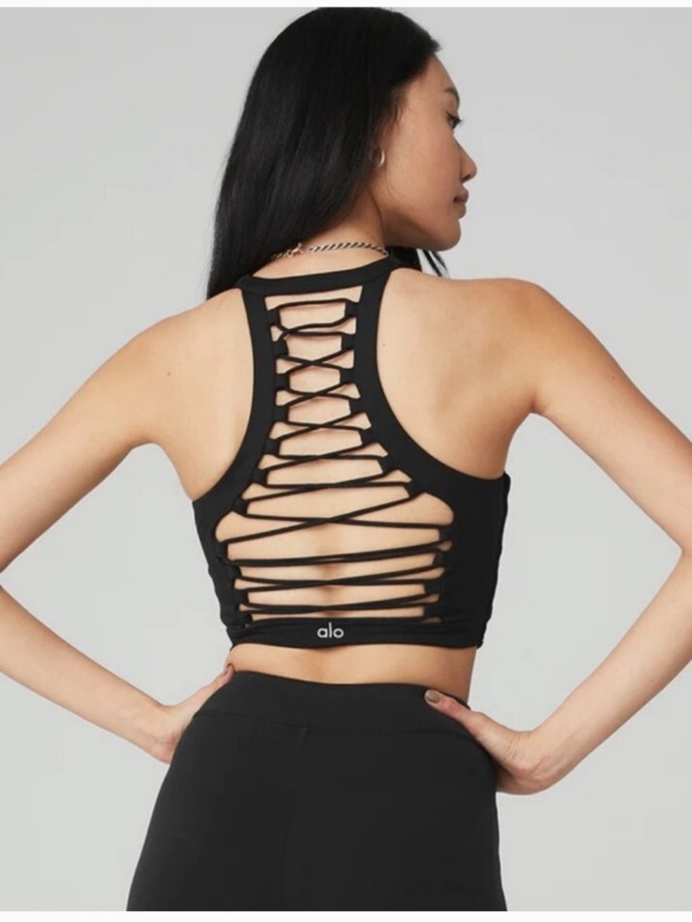 ALO Yoga Black Strappy Back Tank Top
